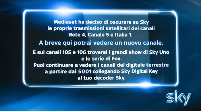 Sky: Trasmissioni satellitari Mediaset oscurate su Sky