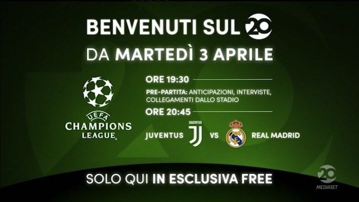 Juve Real Madrid gratis su Mediaset 20