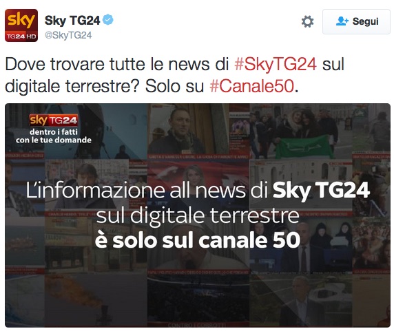 Dove trovare tutte le news di SkyTG24 sul digitale terrestre? Solo su #Canale50